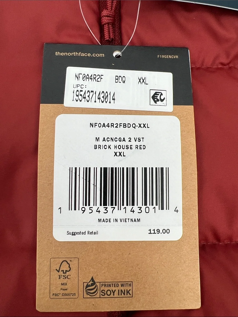 The North Face Men’s Aconcagua 2 XXL Down Vest Brick House Red New Authentic
